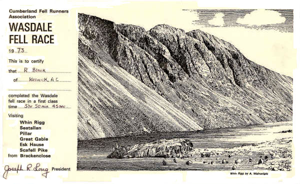 Wasdale Fell Race certificate